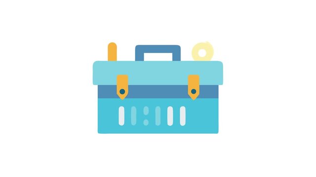 Blue toolbox carrying objects, on White Background, isolated object