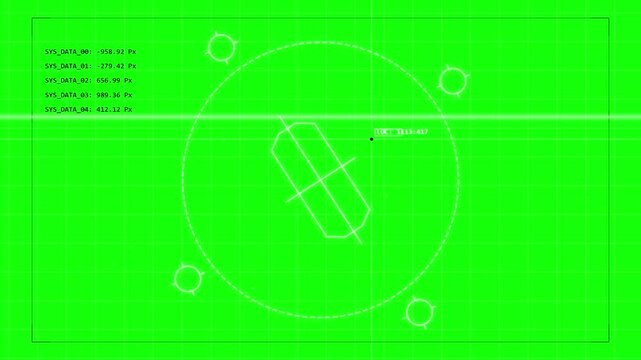 Digital HUD Interface With Target Tracking Radar On Green Screen Overlay