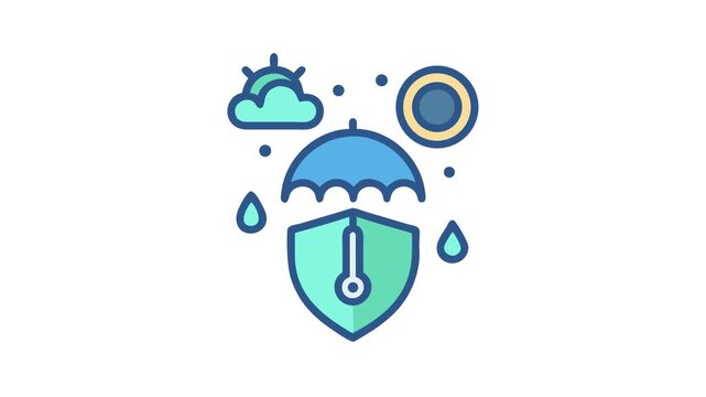 Weather protection symbol with umbrella and shield illustration graphic