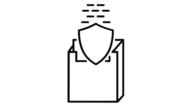 Professional data loss prevention vector icon illustration showing a protective shield blocking sensitive digital information from escaping a container for secure information technology usage.
