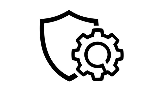 Professional crisis management vector icon showing a strong shield protecting a cracked object, designed in a minimalist line art style for corporate risk assessment and safety presentations.