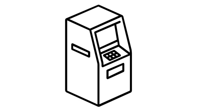 Scalable vector illustration of a professional automated teller machine ATM icon perfect for financial app interfaces and banking websites showing a sleek digital terminal with a card insertion slot.