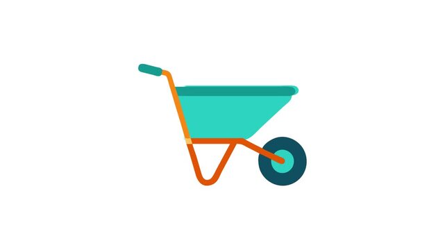 Modern simple icon of a teal wheelbarrow on White