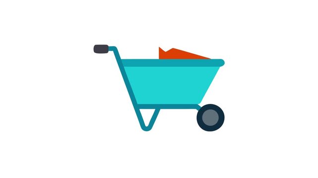 Flat vector icon of a wheelbarrow filled with material