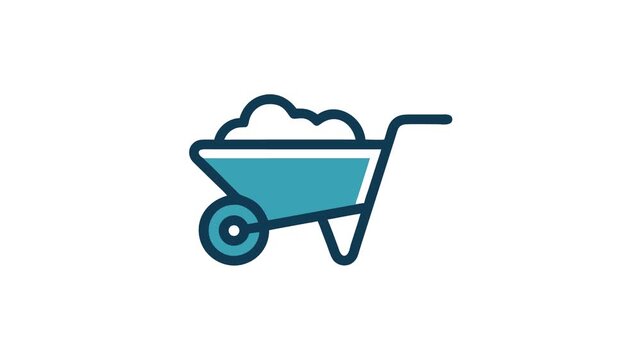 Blue wheelbarrow outline filled with dirt on a White Background