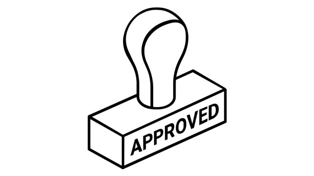 Classic wooden approval rubber stamp vector icon featuring clean lines and a professional design for office administration, document verification, business workflows, and minimalist web graphics.