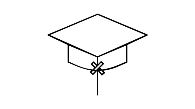 Academic graduation cap mortarboard with a hanging silk tassel vector icon illustration, perfect for education qualification, university student success, and human resources talent recruitment.