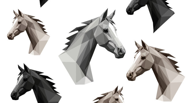 geometric low poly horse heads pattern seamless background illustration
