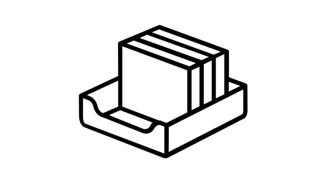 Minimalist vector icon illustration of a plastic desktop in-tray folder holding an organized stack of business papers, perfect for office administration and document management design concepts.