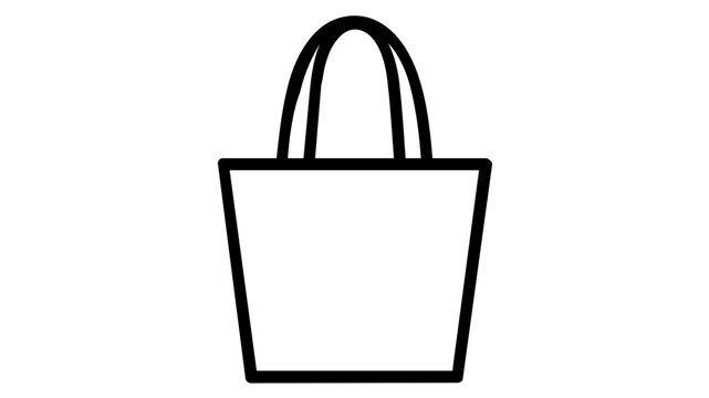 Branded tote bag vector icon with long fabric shoulder straps, flat minimalist illustration of an eco-friendly canvas shopper for retail marketing, reusable shopping bag graphic resource.