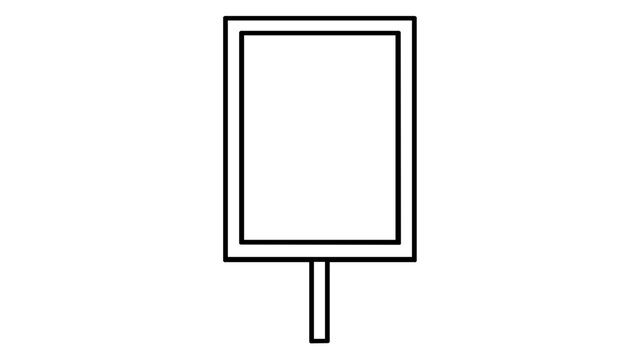 Bus stop advertisement vector icon featuring a glass encased vertical poster frame, flat minimalist illustration of an outdoor marketing display stand, urban advertising graphic resource.