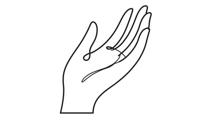 Obraz premium Upward pointing open hand illustration with editable stroke, featuring a minimalist raised palm vector icon in a clean line art style for travel communication, hailing, and human gestures.