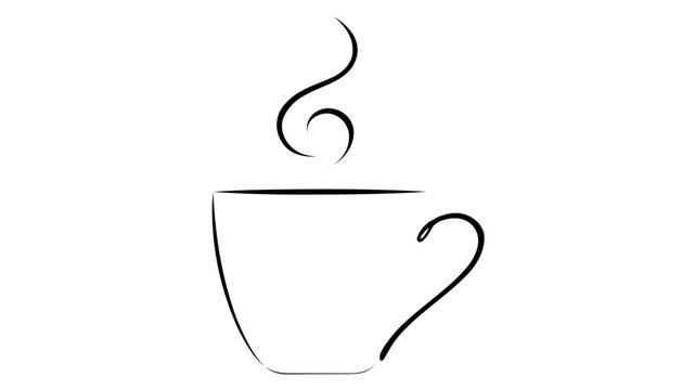 Minimalist office coffee mug vector icon featuring a clean ceramic cup with a gentle cloud of rising steam on a white background, perfect for business break and administration morning routine.