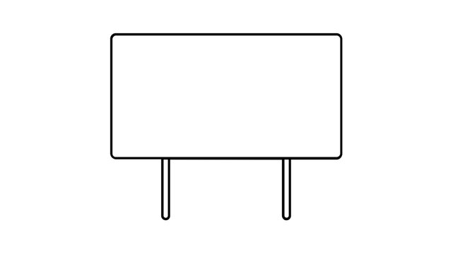 Outdoor billboard vector icon illustration on a white background for marketing and retail promotion showing a wide rectangular highway advertisement sign mounted on a tall steel frame support.