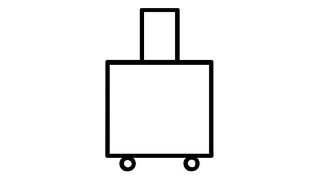 Minimalist black rolling travel suitcase vector icon with telescoping handle and wheels, professional luggage illustration for tourism and vacation trip planning, high quality scalable graphic.