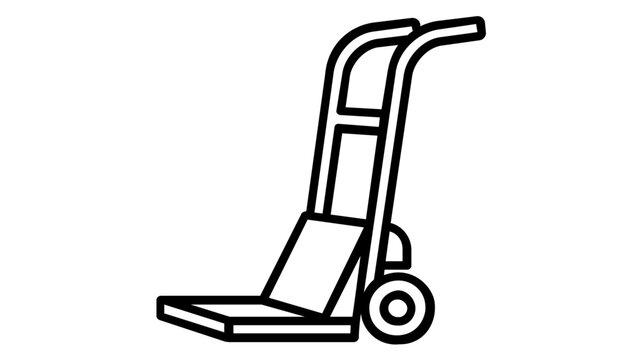 Heavy duty dolly vector icon illustration of a vertical two wheeled hand truck with a sturdy metal frame for logistics and shipping services in a flat minimalist design isolated on white background.
