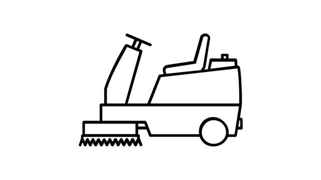 Industrial ride-on floor buffer machine vector icon for warehouse maintenance and logistics cleaning services illustration, professional commercial equipment on white background flat design.