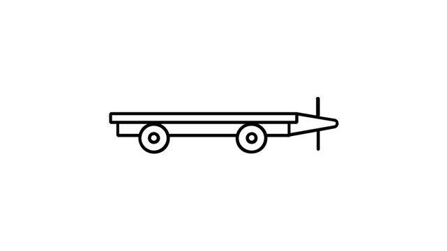 Heavy flatbed trailer vector icon illustration of a long flat trailer for carrying oversized cargo and machinery in logistics and shipping operations in a flat minimalist design isolated on white.