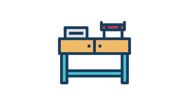 Flat design illustration of desk with furniture isolated on White