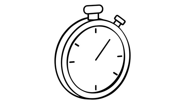 Professional silver mechanical stopwatch illustration on clean background with large red button, depicting speed measurement, rapid processing, and algorithm performance vector icon design.