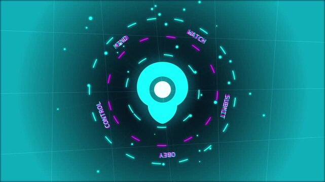 Futuristic HUD interface displaying abstract mind control warning concepts