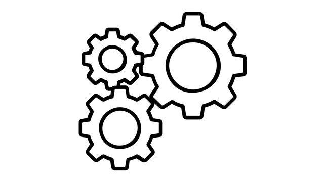 Three interlocking steel gears of varying sizes in a mechanical system vector icon illustration for industrial process engineering and technical development on a professional clean background.