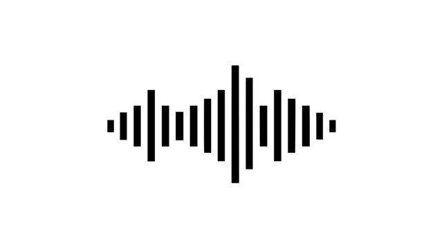 Professional vector icon of a horizontal sound waveform with varying frequency peaks, suitable for voice recognition and digital audio processing illustration in a clean minimalist style.