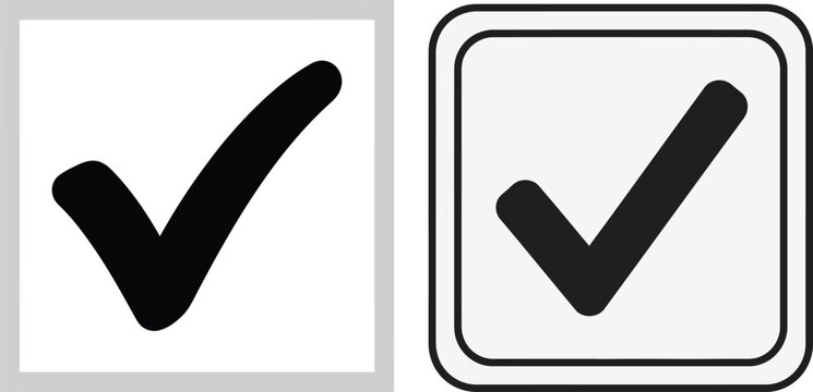 Black check marks in square and rounded square boxes isolated on transparent background