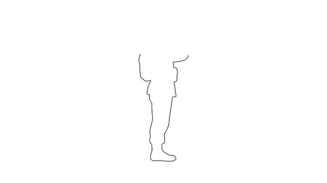 continuous one line drawing of standing soldier giving salute motion graphic video on white background