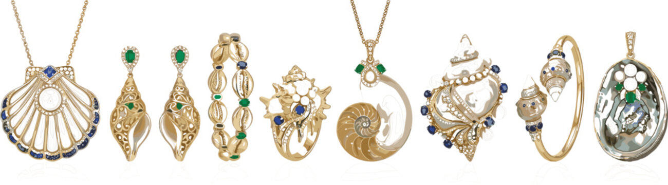 
Luxury Vintage Gold Jewelry Collection with Necklace, Earrings, Bracelet, Ring, and Pendant Set for Fashion and Accessories Designs