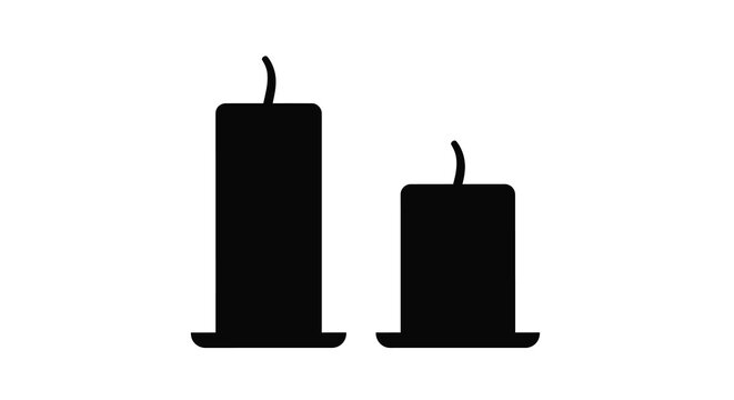 Two black candle silhouettes with curved wicks on a white background silhouette