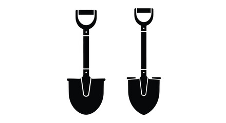 Two black shovels isolated on a white background silhouette © Gahima