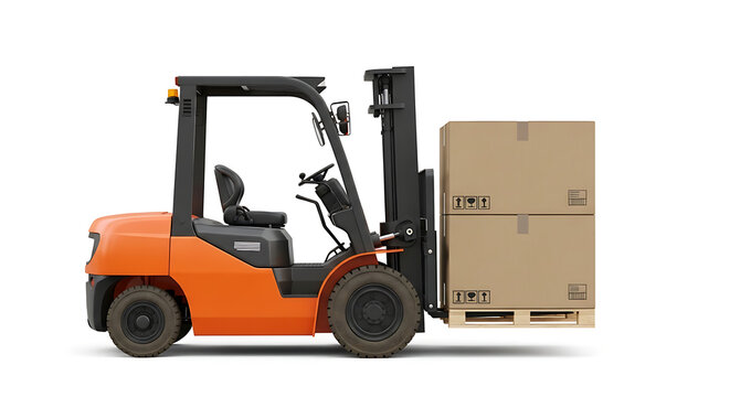 forklift with boxes isolated