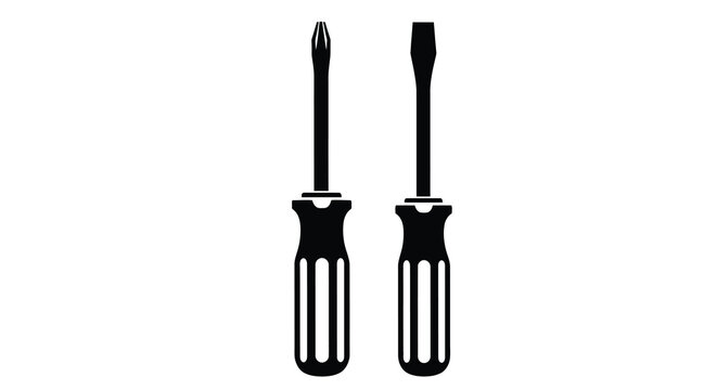 Two screwdrivers flathead and phillips head black silhouette high quality