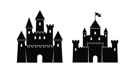 Two fairytale castle silhouettes against a white background silhouette © Gahima