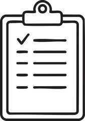 Fototapeta premium Simple line art drawing of a clipboard with one checked item. concept of task completion.