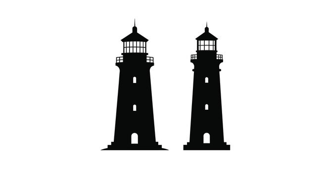 Two lighthouse silhouettes against a white background silhouette high quality