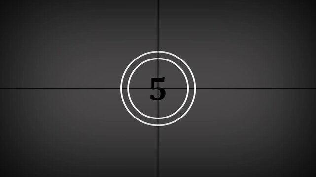 retro countdown animation 10 to 0 number 4k video.Old film strip countdown 5 to 0 in grey color. Vintage defocused film look, flicker, grain and scratches effect. 4K animation.