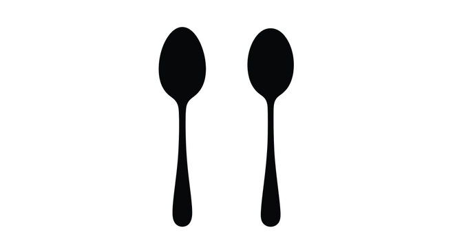 Two black spoons isolated on a white background silhouette