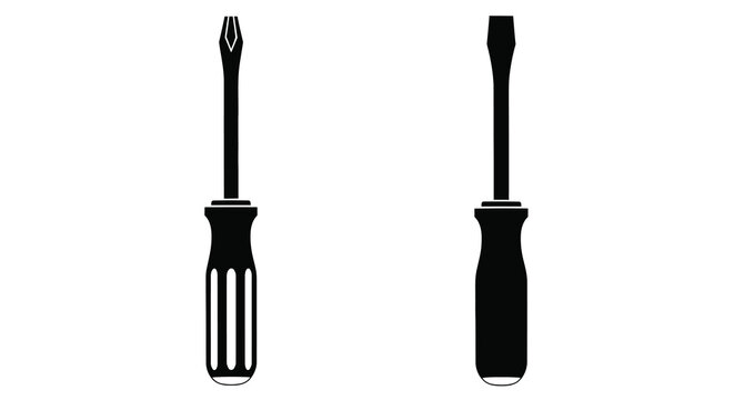 Two screwdrivers a phillips and a flathead in black silhouette