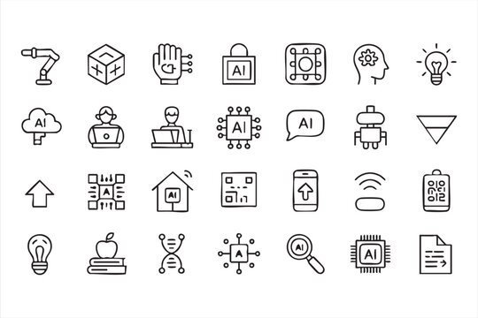 Outline Robotics and Smart Technology Symbols for AI Software Startups and Digital Transformation Design