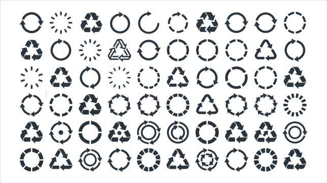 Recycle arrow icons, circular refresh symbols, eco-friendly recycling vector set
