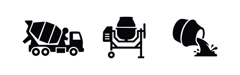 Fototapeta premium Concrete Mixer and Cement Truck Icons Set
