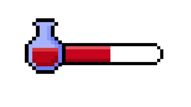 Vibrant pixel art game interface element displaying a red health or life bar with a stylized potion bottle for player status