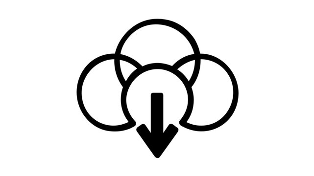 Professional cloud download vector icon illustration of a fluffy white cloud with a bold downward pointing arrow for web services data storage internet computing and digital network connectivity.