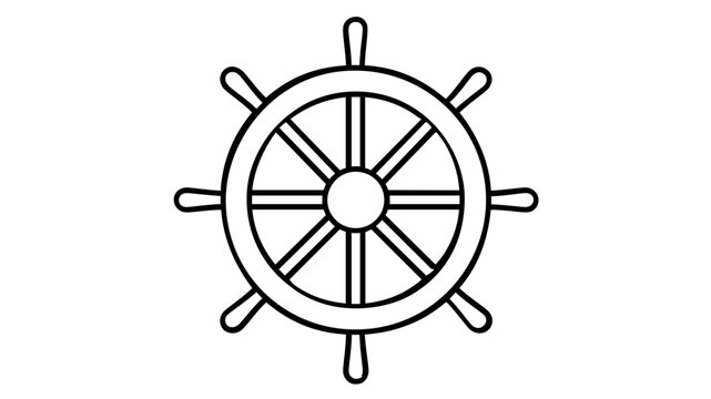 Wooden eight spoked ship wheel vector icon representing cloud orchestration and Kubernetes management systems on a clean white background, professional minimalist web services illustration.