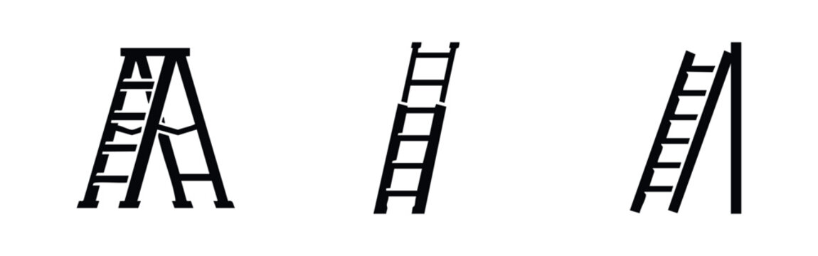 Various ladder icons collection including A-frame step ladder, extension ladder, and leaning ladder.