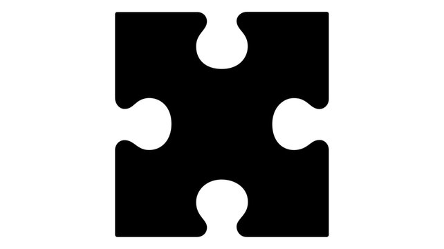 Vibrant blue jigsaw puzzle piece vector icon with four interlocking tabs, representing business cooperation, team strategy, and problem-solving solutions in a clean minimalist illustration.