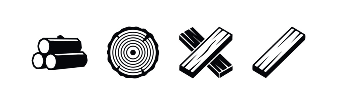 Wood and Lumber Icons for Carpentry and Timber Industry