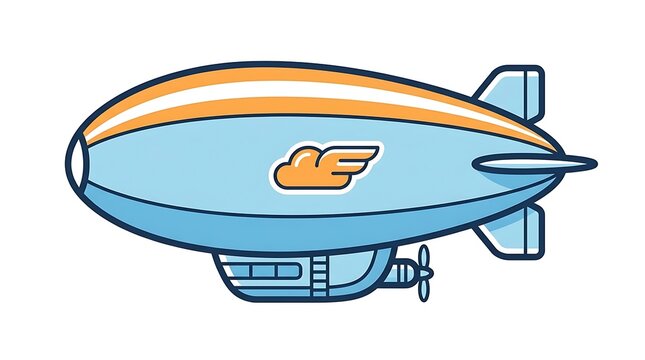 Cartoon blimp airship vehicle flying.